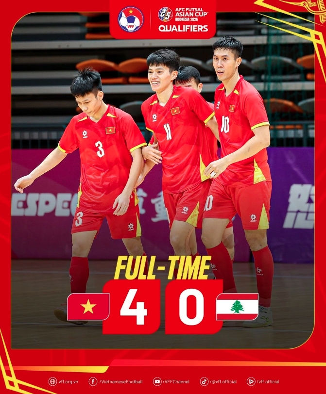 Vietnam qualify for 2026 AFC Futsal Asian Cup finals after 4-0 win over Lebanon